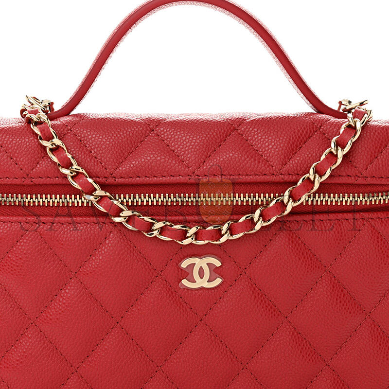 Ch**el master caviar quilted top handle slim vanity with chain red (19*11*5cm)